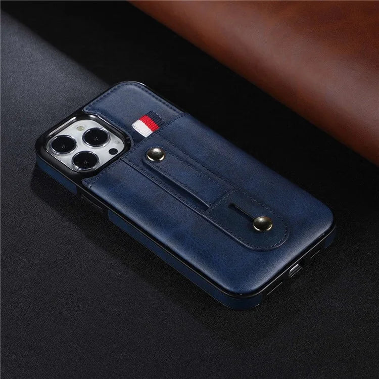 For iPhone 15 Pro Case Hand Strap Kickstand Phone Cover with Card Holder