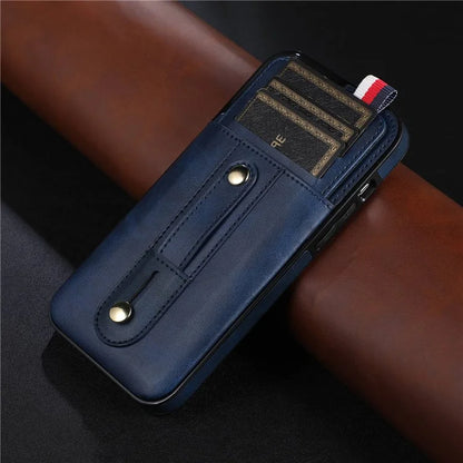 For iPhone 15 Pro Case Hand Strap Kickstand Phone Cover with Card Holder