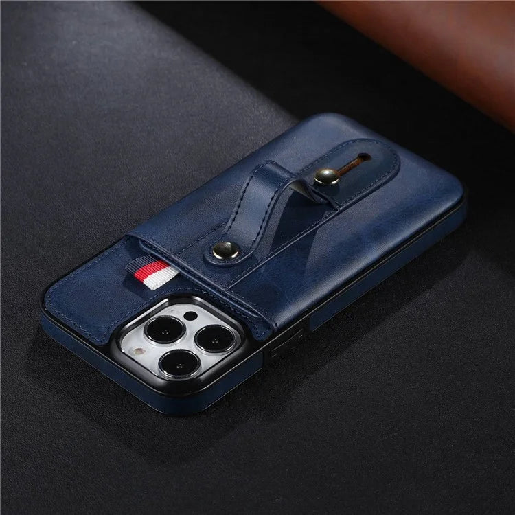 For iPhone 15 Pro Case Hand Strap Kickstand Phone Cover with Card Holder