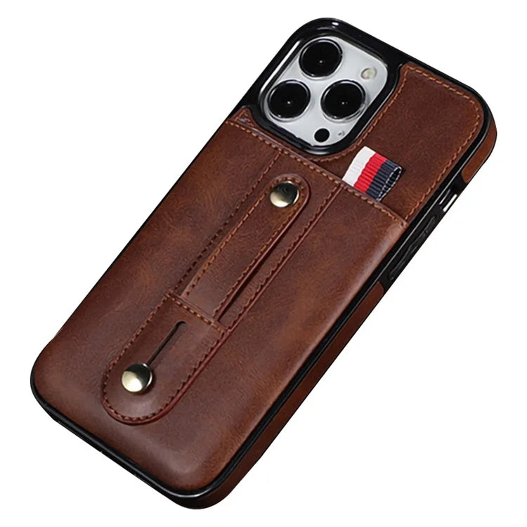For iPhone 15 Pro Case Hand Strap Kickstand Phone Cover with Card Holder