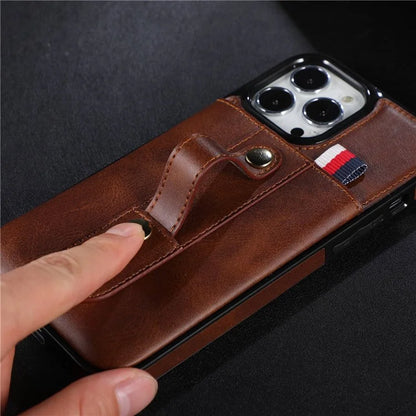 For iPhone 15 Pro Case Hand Strap Kickstand Phone Cover with Card Holder