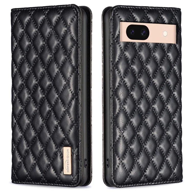 BINFEN COLOR BF Style-16 For Google Pixel 8a Case Rhombus Imprinted Stand Phone Cover