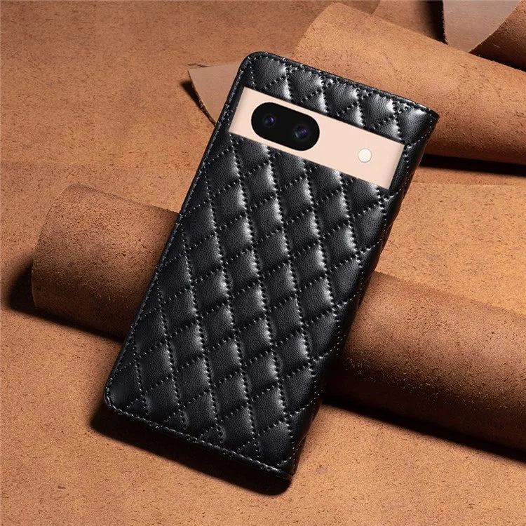 BINFEN COLOR BF Style-16 For Google Pixel 8a Case Rhombus Imprinted Stand Phone Cover