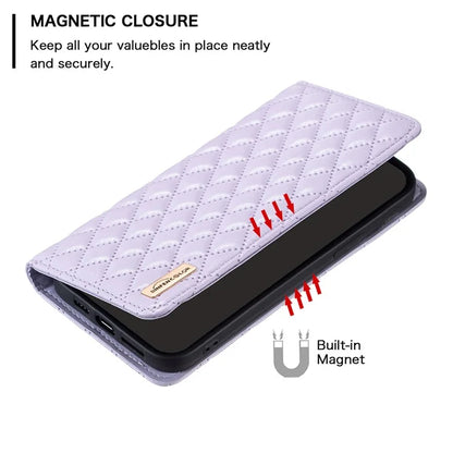 BINFEN COLOR BF Style-16 For Google Pixel 8a Case Rhombus Imprinted Stand Phone Cover