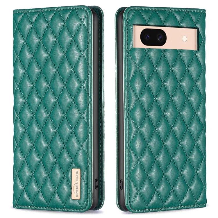 BINFEN COLOR BF Style-16 For Google Pixel 8a Case Rhombus Imprinted Stand Phone Cover