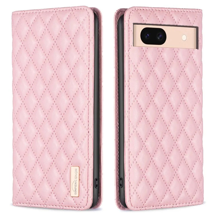 BINFEN COLOR BF Style-16 For Google Pixel 8a Case Rhombus Imprinted Stand Phone Cover