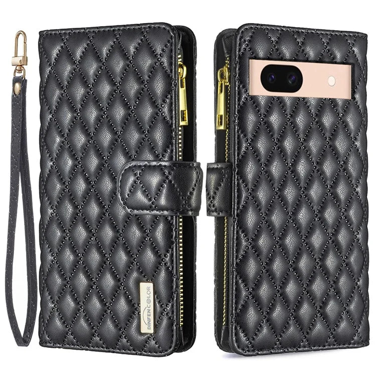 BINFEN COLOR BF Style-15 For Google Pixel 8a Case Zipper Wallet Leather Stand Cover