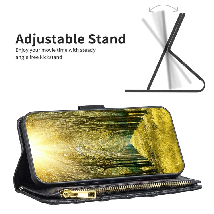 BINFEN COLOR BF Style-15 For Google Pixel 8a Case Zipper Wallet Leather Stand Cover