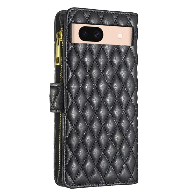 BINFEN COLOR BF Style-15 For Google Pixel 8a Case Zipper Wallet Leather Stand Cover