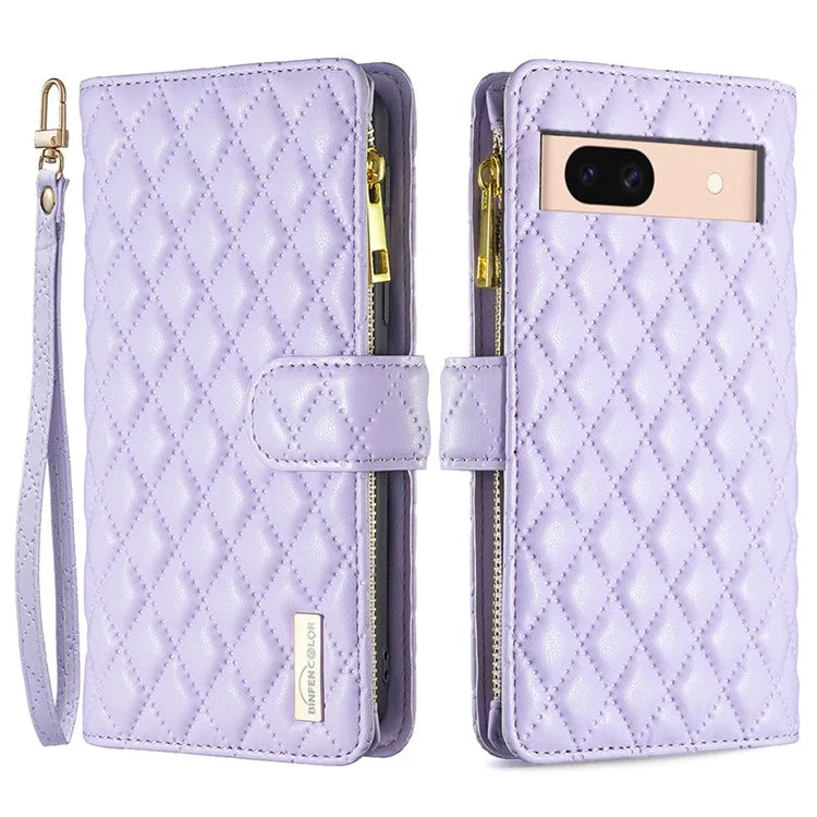BINFEN COLOR BF Style-15 For Google Pixel 8a Case Zipper Wallet Leather Stand Cover