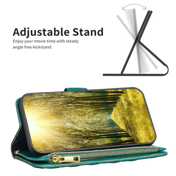 BINFEN COLOR BF Style-15 For Google Pixel 8a Case Zipper Wallet Leather Stand Cover