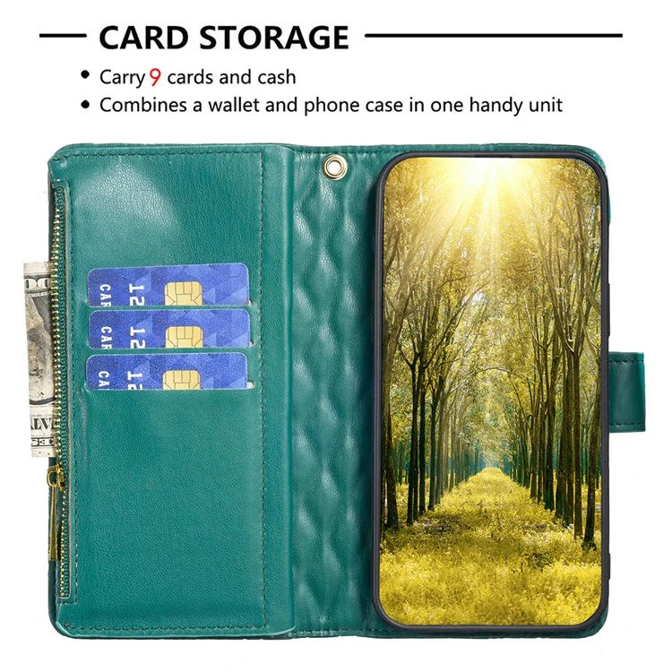 BINFEN COLOR BF Style-15 For Google Pixel 8a Case Zipper Wallet Leather Stand Cover