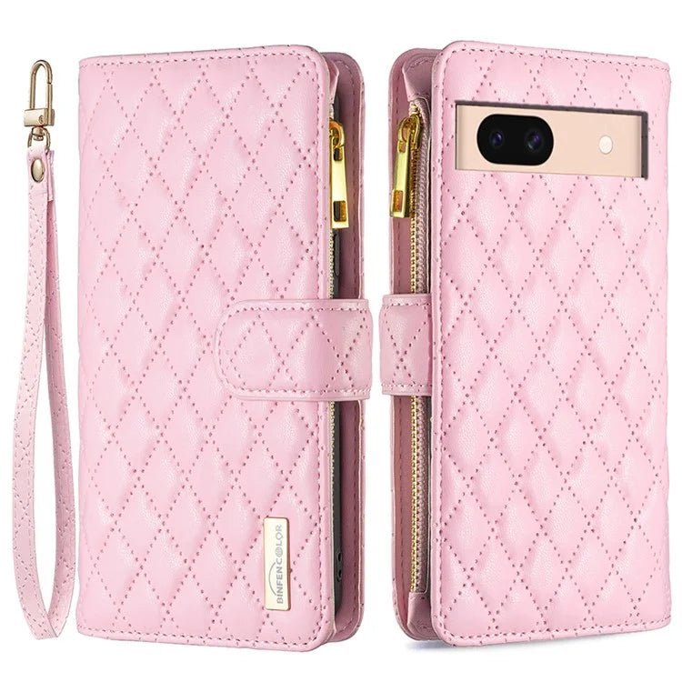 BINFEN COLOR BF Style-15 For Google Pixel 8a Case Zipper Wallet Leather Stand Cover