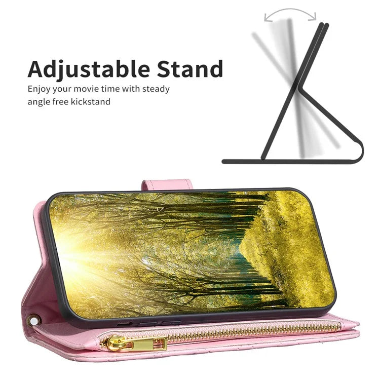 BINFEN COLOR BF Style-15 For Google Pixel 8a Case Zipper Wallet Leather Stand Cover