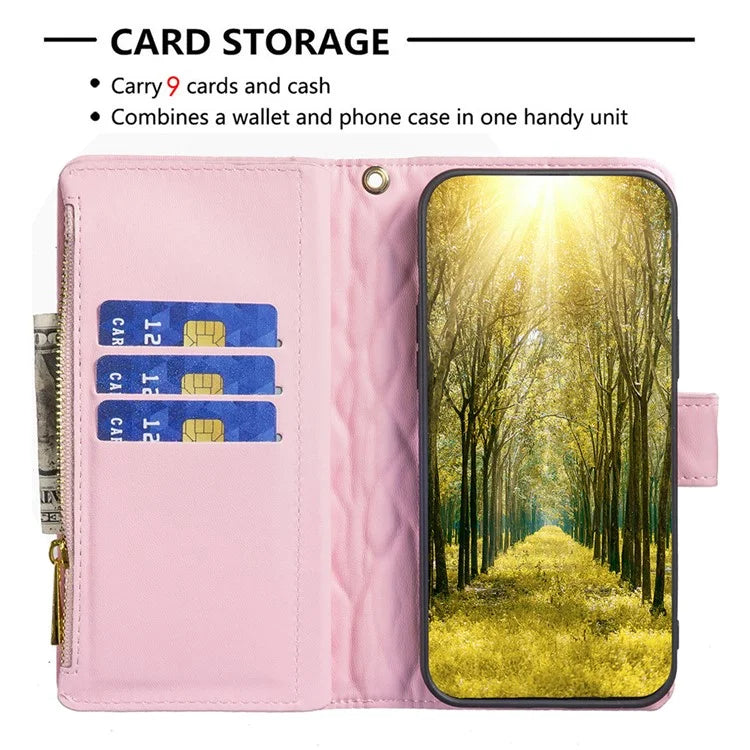 BINFEN COLOR BF Style-15 For Google Pixel 8a Case Zipper Wallet Leather Stand Cover