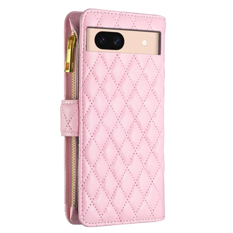 BINFEN COLOR BF Style-15 For Google Pixel 8a Case Zipper Wallet Leather Stand Cover