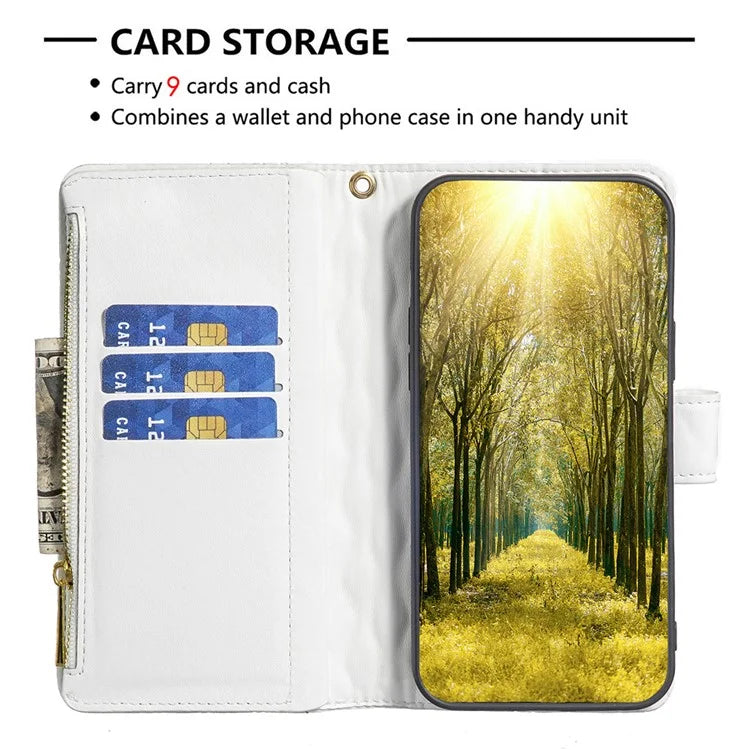 BINFEN COLOR BF Style-15 For Google Pixel 8a Case Zipper Wallet Leather Stand Cover