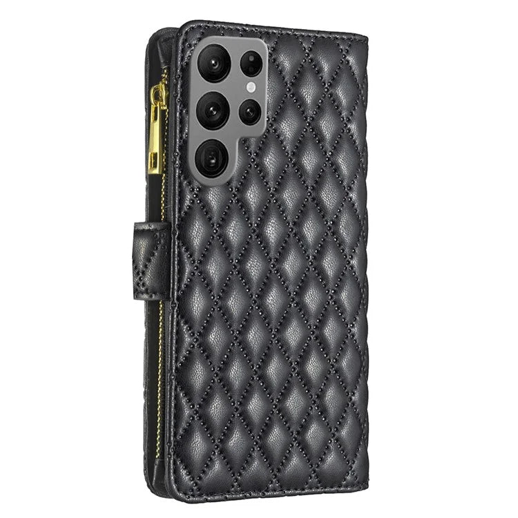 BINFEN COLOR BF Style-15 For Samsung Galaxy S24 Ultra Leather Case Zipper Wallet Phone Cover