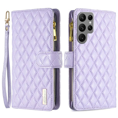 BINFEN COLOR BF Style-15 For Samsung Galaxy S24 Ultra Leather Case Zipper Wallet Phone Cover
