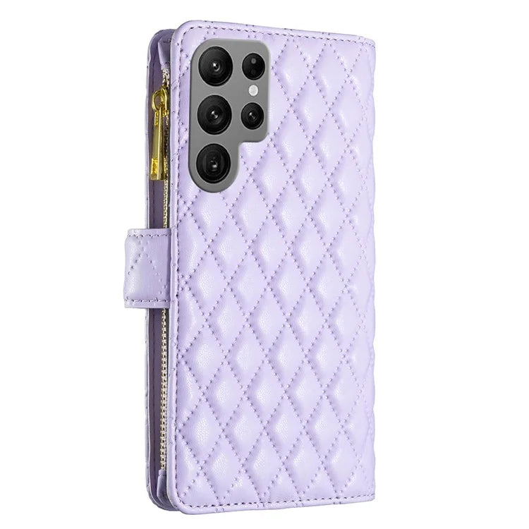 BINFEN COLOR BF Style-15 For Samsung Galaxy S24 Ultra Leather Case Zipper Wallet Phone Cover