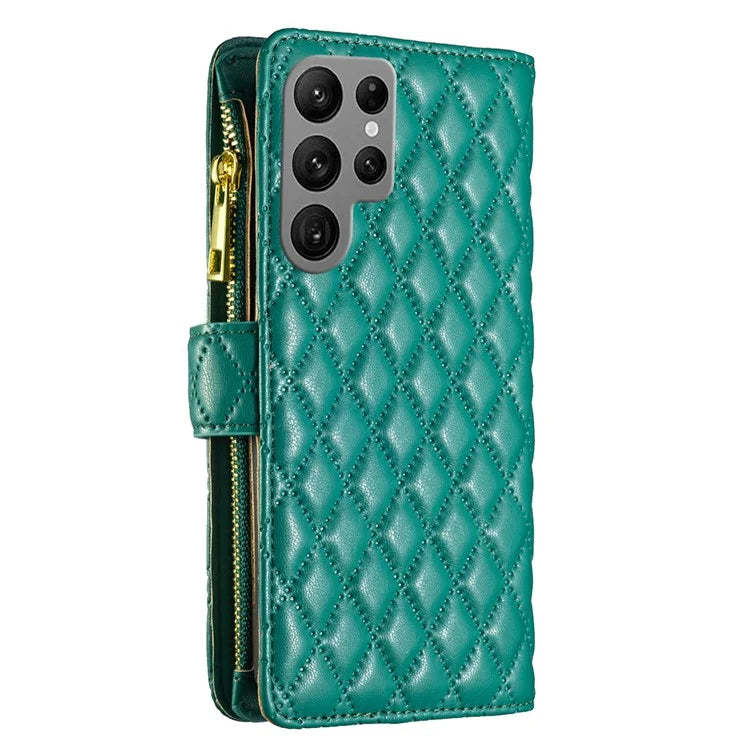 BINFEN COLOR BF Style-15 For Samsung Galaxy S24 Ultra Leather Case Zipper Wallet Phone Cover