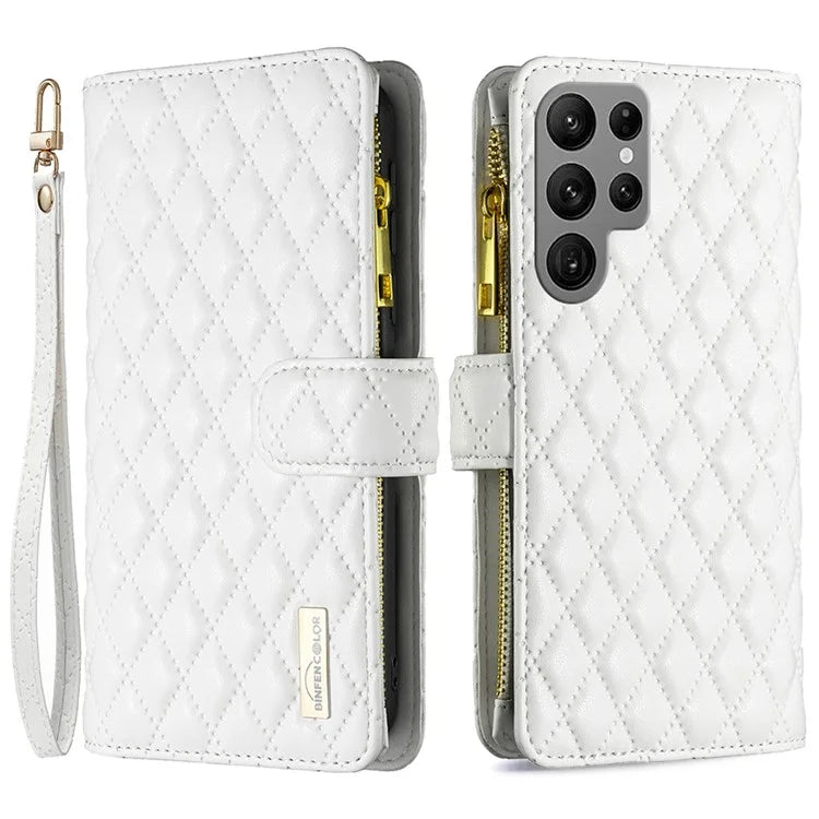 BINFEN COLOR BF Style-15 For Samsung Galaxy S24 Ultra Leather Case Zipper Wallet Phone Cover