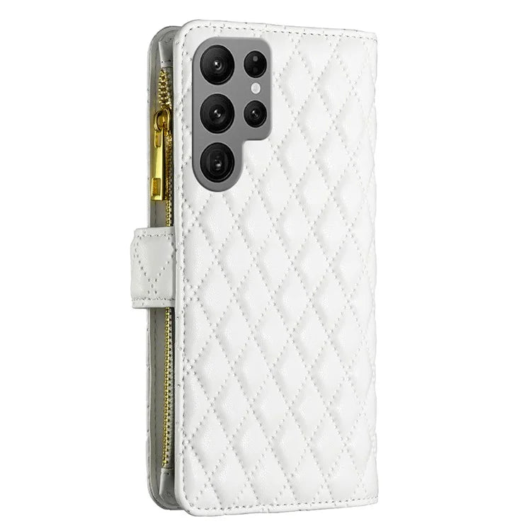 BINFEN COLOR BF Style-15 For Samsung Galaxy S24 Ultra Leather Case Zipper Wallet Phone Cover
