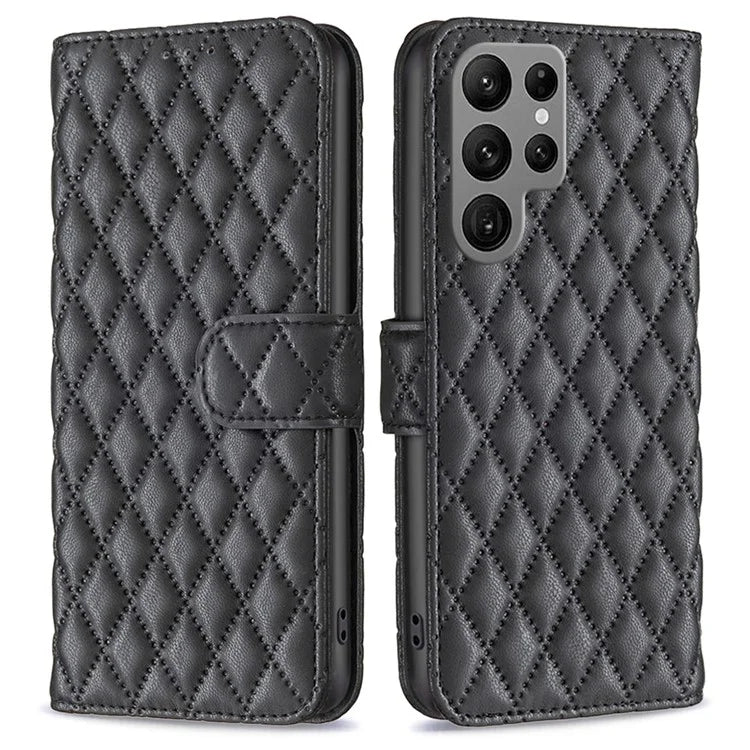BINFEN COLOR BF Style-14 For Samsung Galaxy S24 Ultra Case Wallet Imprinted Leather Cover