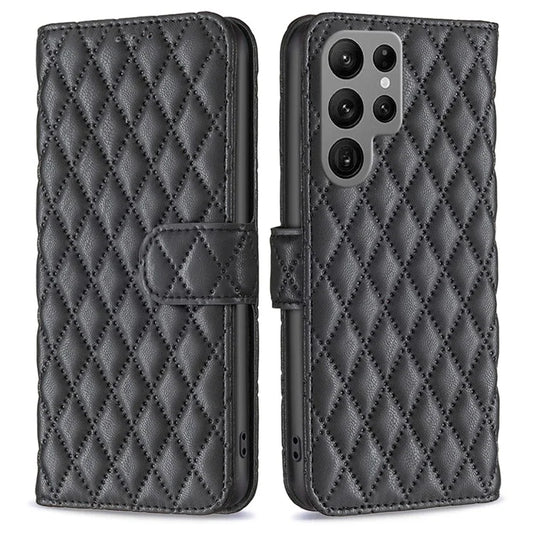 BINFEN COLOR BF Style-14 For Samsung Galaxy S24 Ultra Case Wallet Imprinted Leather Cover