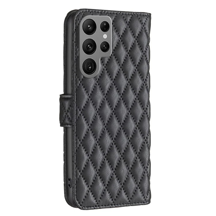 BINFEN COLOR BF Style-14 For Samsung Galaxy S24 Ultra Case Wallet Imprinted Leather Cover