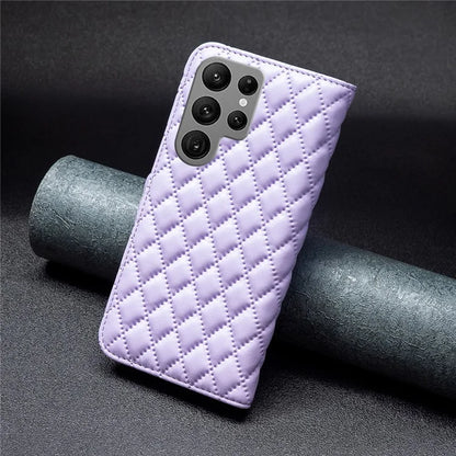 BINFEN COLOR BF Style-14 For Samsung Galaxy S24 Ultra Case Wallet Imprinted Leather Cover
