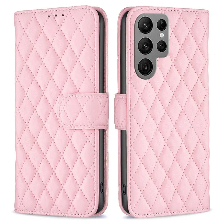 BINFEN COLOR BF Style-14 For Samsung Galaxy S24 Ultra Case Wallet Imprinted Leather Cover