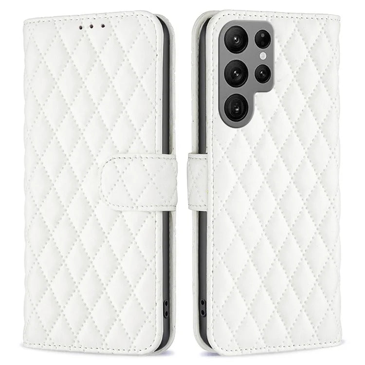 BINFEN COLOR BF Style-14 For Samsung Galaxy S24 Ultra Case Wallet Imprinted Leather Cover