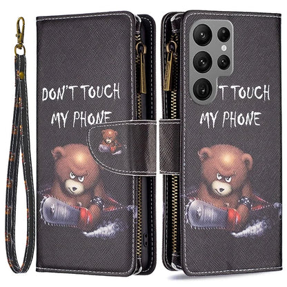 BF03 Zipper Wallet Cover for Samsung Galaxy S24 Ultra Leather Case Stand