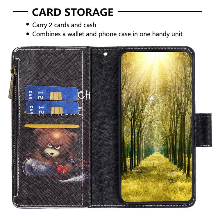 BF03 Zipper Wallet Cover for Samsung Galaxy S24 Ultra Leather Case Stand