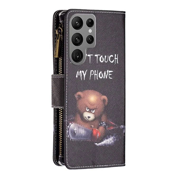 BF03 Zipper Wallet Cover for Samsung Galaxy S24 Ultra Leather Case Stand