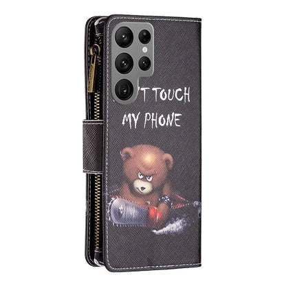 BF03 Zipper Wallet Cover for Samsung Galaxy S24 Ultra Leather Case Stand