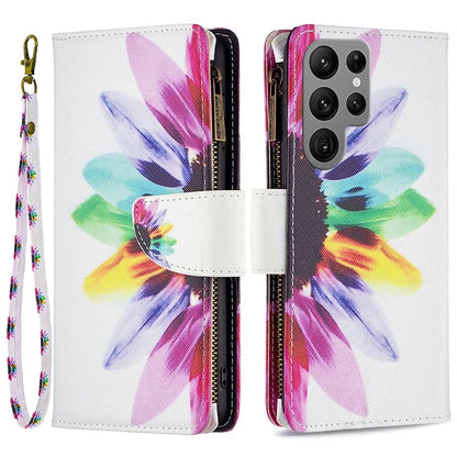 BF03 Zipper Wallet Cover for Samsung Galaxy S24 Ultra Leather Case Stand