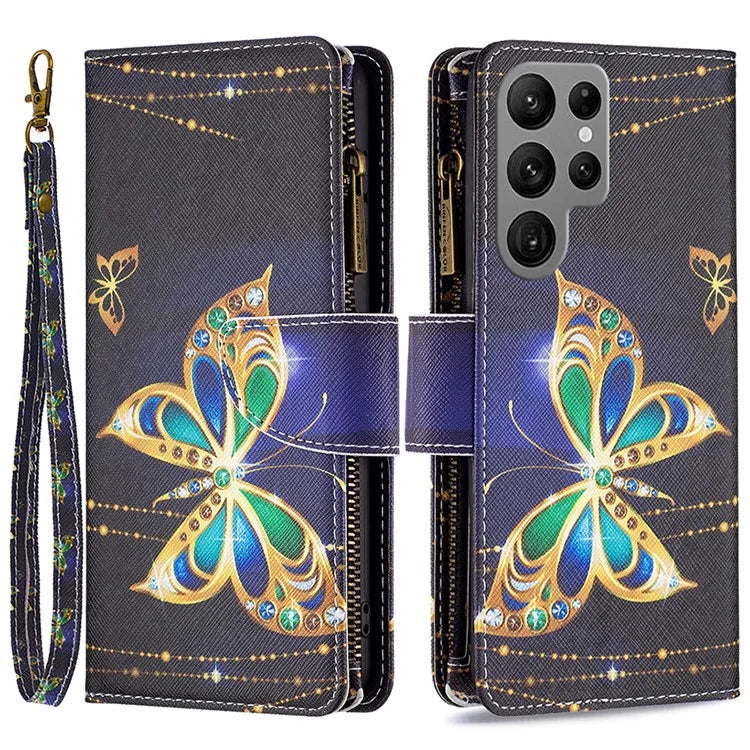 BF03 Zipper Wallet Cover for Samsung Galaxy S24 Ultra Leather Case Stand