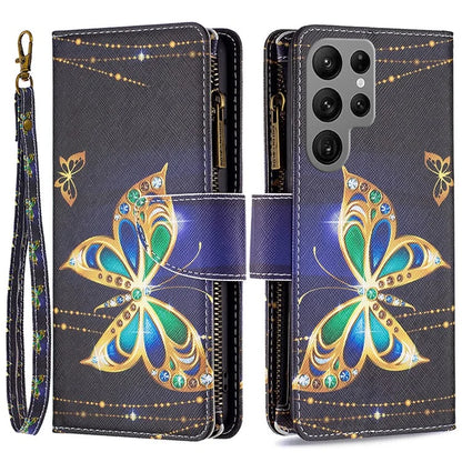 BF03 Zipper Wallet Cover for Samsung Galaxy S24 Ultra Leather Case Stand