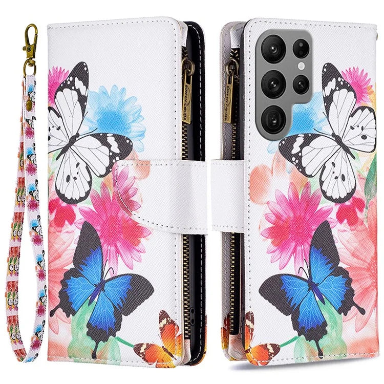 BF03 Zipper Wallet Cover for Samsung Galaxy S24 Ultra Leather Case Stand