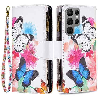 BF03 Zipper Wallet Cover for Samsung Galaxy S24 Ultra Leather Case Stand