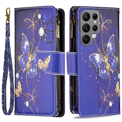 BF03 Zipper Wallet Cover for Samsung Galaxy S24 Ultra Leather Case Stand
