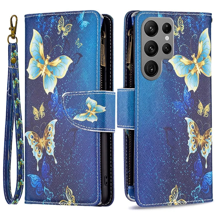 BF03 Zipper Wallet Cover for Samsung Galaxy S24 Ultra Leather Case Stand