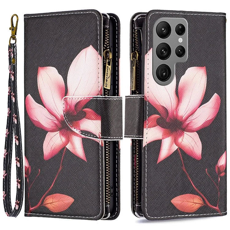 BF03 Zipper Wallet Cover for Samsung Galaxy S24 Ultra Leather Case Stand