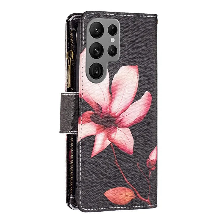 BF03 Zipper Wallet Cover for Samsung Galaxy S24 Ultra Leather Case Stand