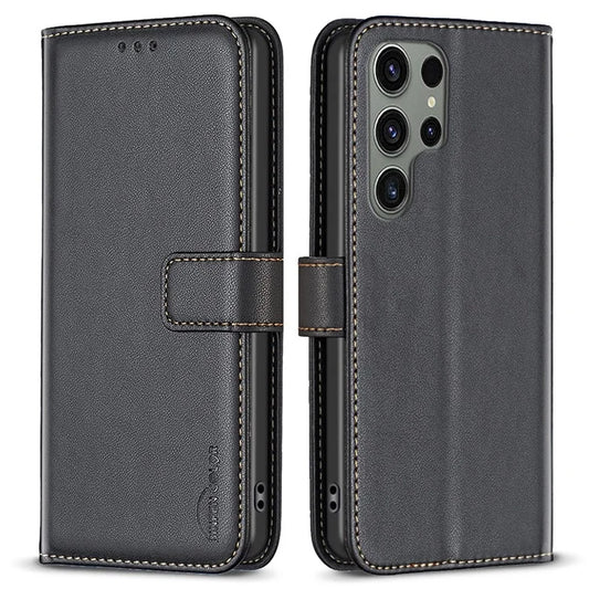 BINFEN COLOR BF17 For Samsung Galaxy S24 Ultra Leather Case Stand Phone Cover