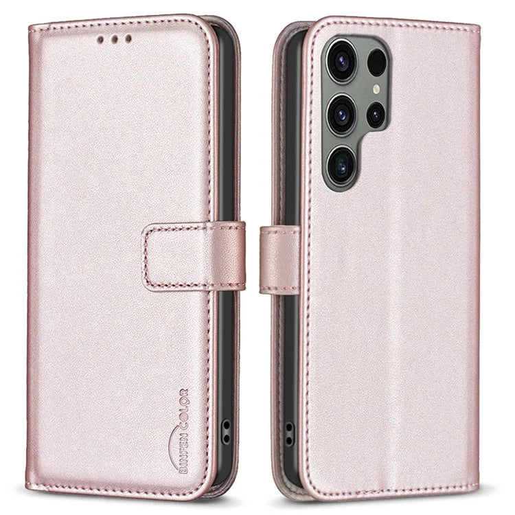 BINFEN COLOR BF17 For Samsung Galaxy S24 Ultra Leather Case Stand Phone Cover