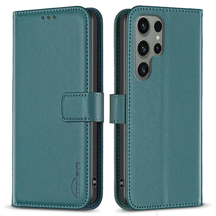 BINFEN COLOR BF17 For Samsung Galaxy S24 Ultra Leather Case Stand Phone Cover
