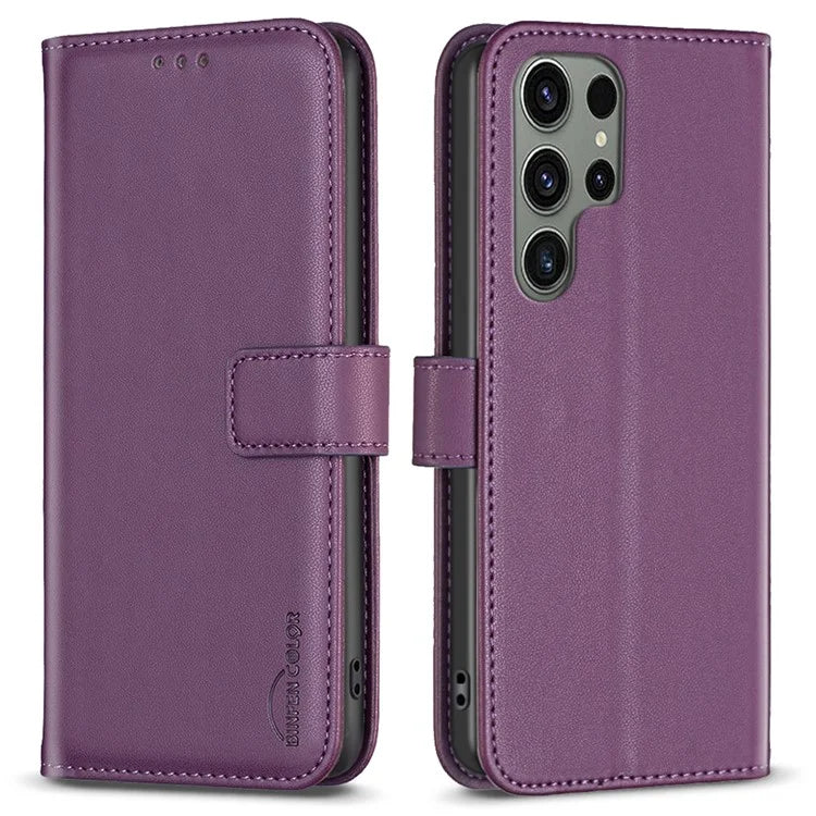 BINFEN COLOR BF17 For Samsung Galaxy S24 Ultra Leather Case Stand Phone Cover